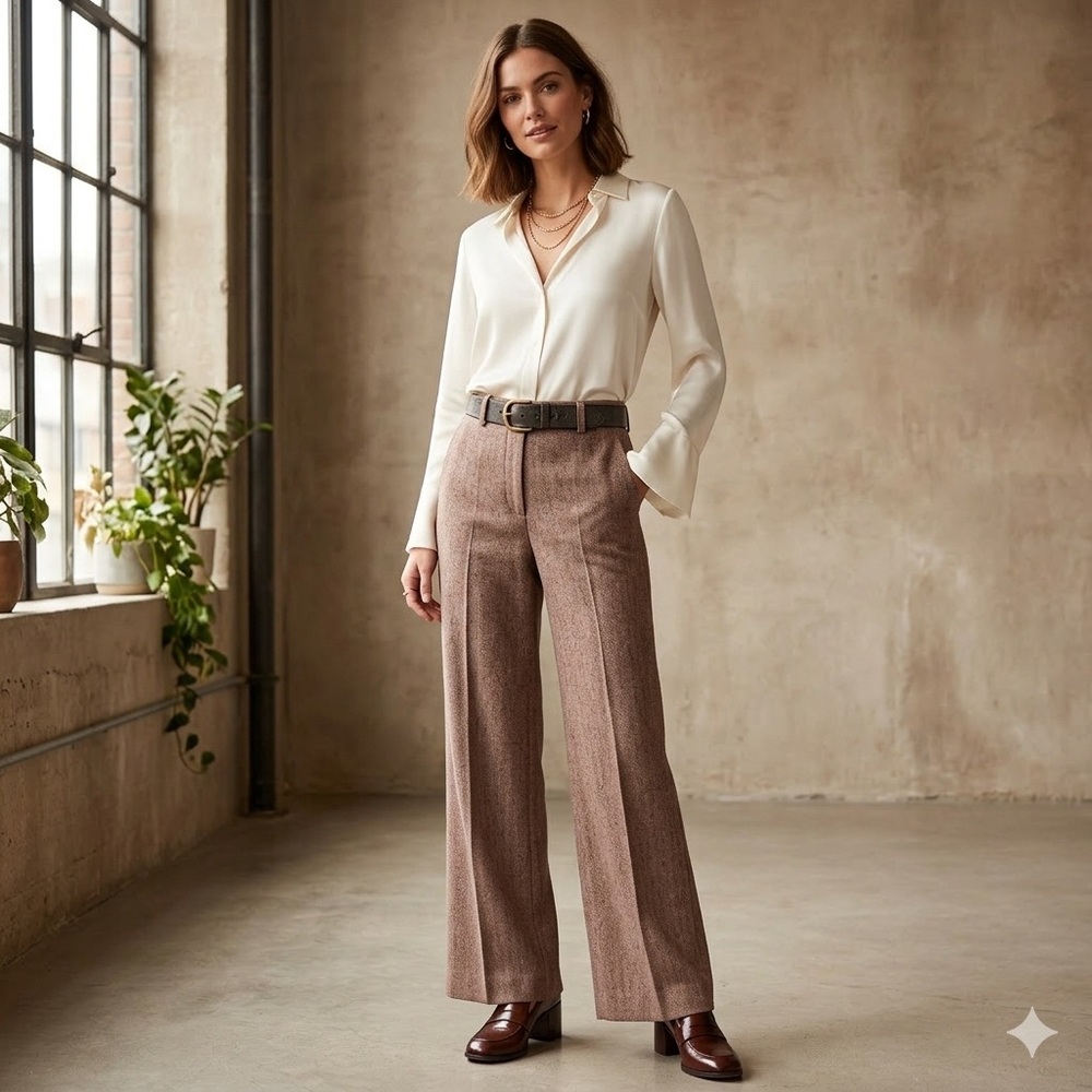 Lafayette 148 New York Wool Blend Wide-Leg in Taupe Brown Trousers Size 0